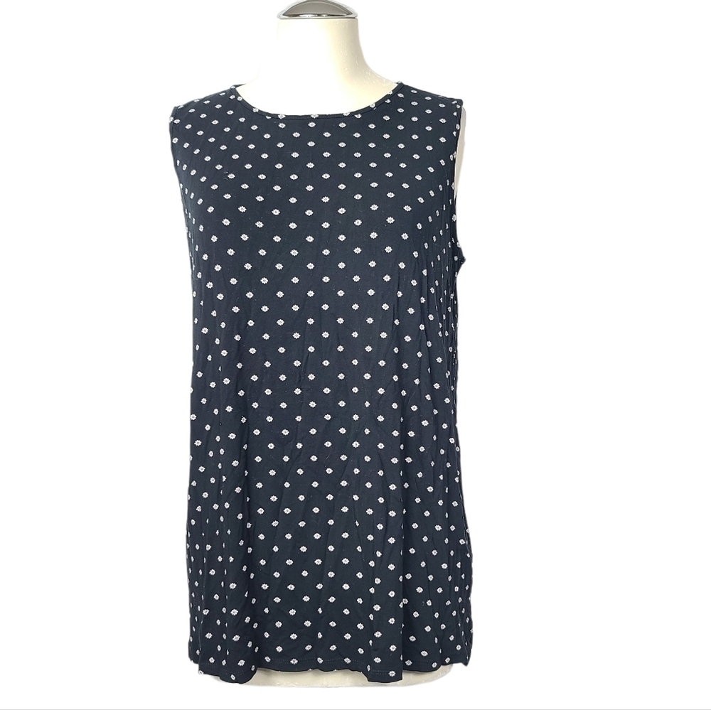 J. Jill Black White Floral Crewneck Tank Top M